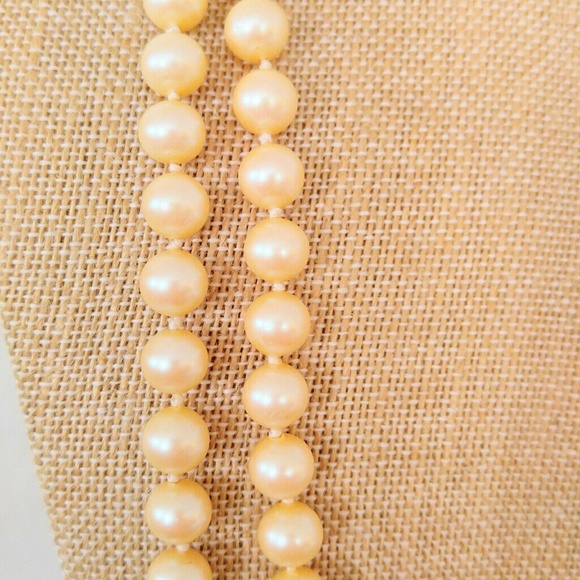 SALE X LONG Vintage Glass Champagne Pearl Necklace - Picture 5 of 7